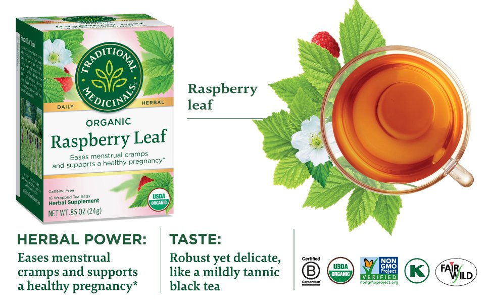 Traditional Medicinals Organic Raspberry Leaf | Eases Menstrual Cramps & Supports a Healthy Pregnancy | 16 Tea Bags Exp 06/2027 - Ome's Beauty Mart