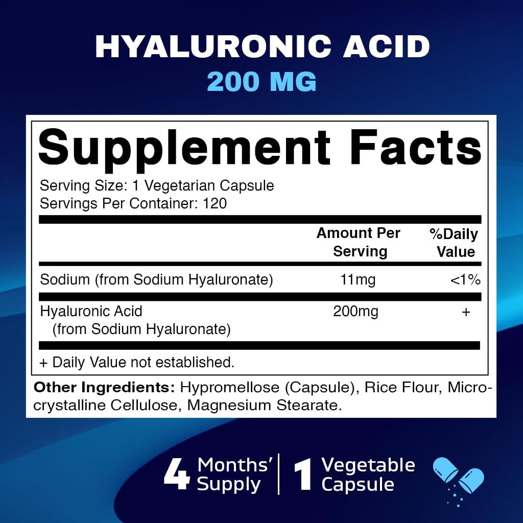 Vitamatic Hyaluronic Acid 200mg | Supports Healthy Connective Tissue and Joints | Promote Youthful Healthy Skin - 120 Capsules Exp 03/2027 - Ome's Beauty Mart