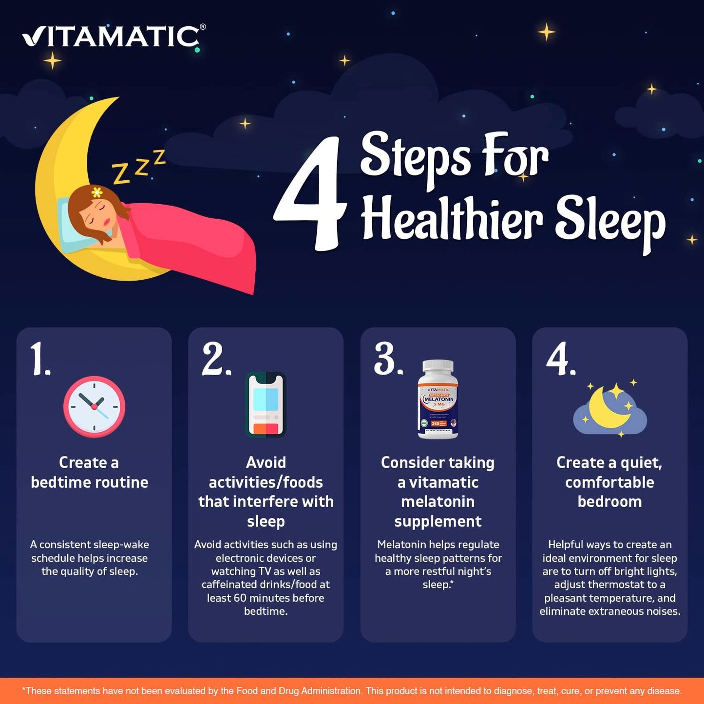 Vitamatic Melatonin 5mg Tablets | Sleep Aid | 1 Year Supply | Natural Berry Flavor - Chewable Quick Dissolve 365 Tablets Exp 01/2027 - Ome's Beauty Mart