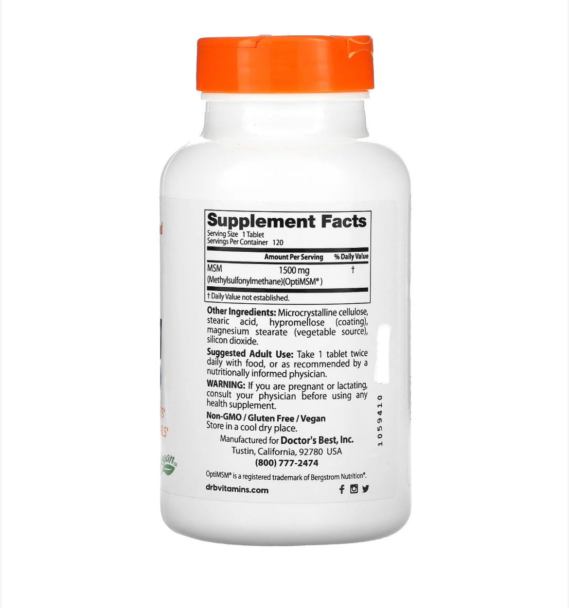 Doctor's Best MSM with OptiMSM, 1,500 mg, 120 Tablets - Ome's Beauty Mart