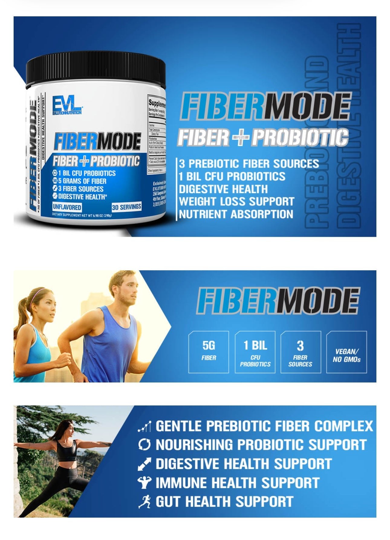 EVL FiberMode Fiber + Probiotic | Unflavored | 6.98 oz (198 g) Exp 06/2025 - Ome's Beauty Mart