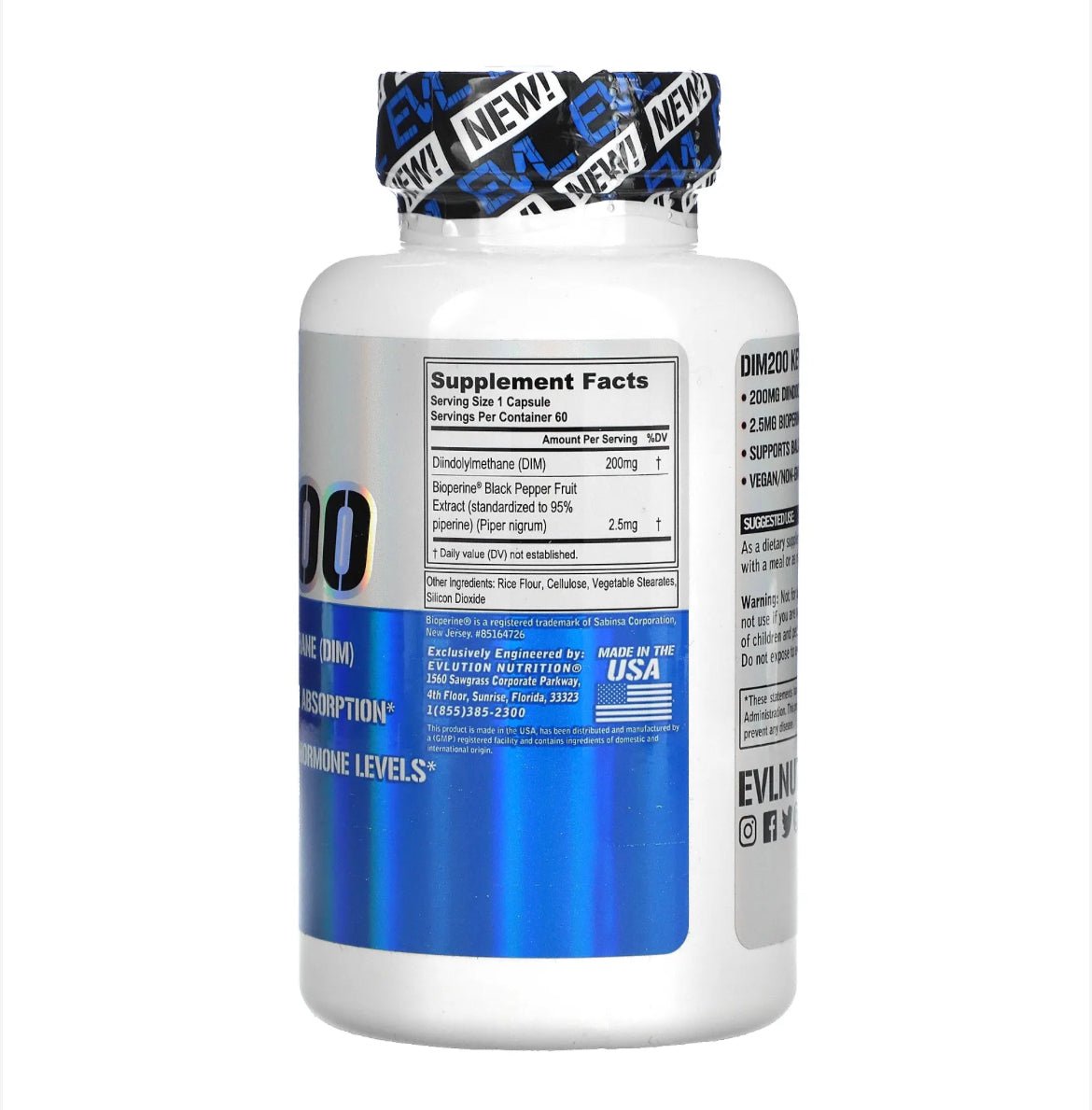 Evlution DIM (DiIndolylMethane) 200mg + 2.5mg BioPerine 60 Capsules - Ome's Beauty Mart