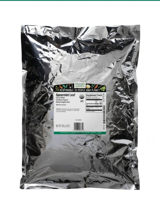 Frontier Co-Op Organic Spearmint Leaf for Spearmint Tea| 900 servings | 10 times the small size | 16oz /453g Exp 2026 - Ome's Beauty Mart