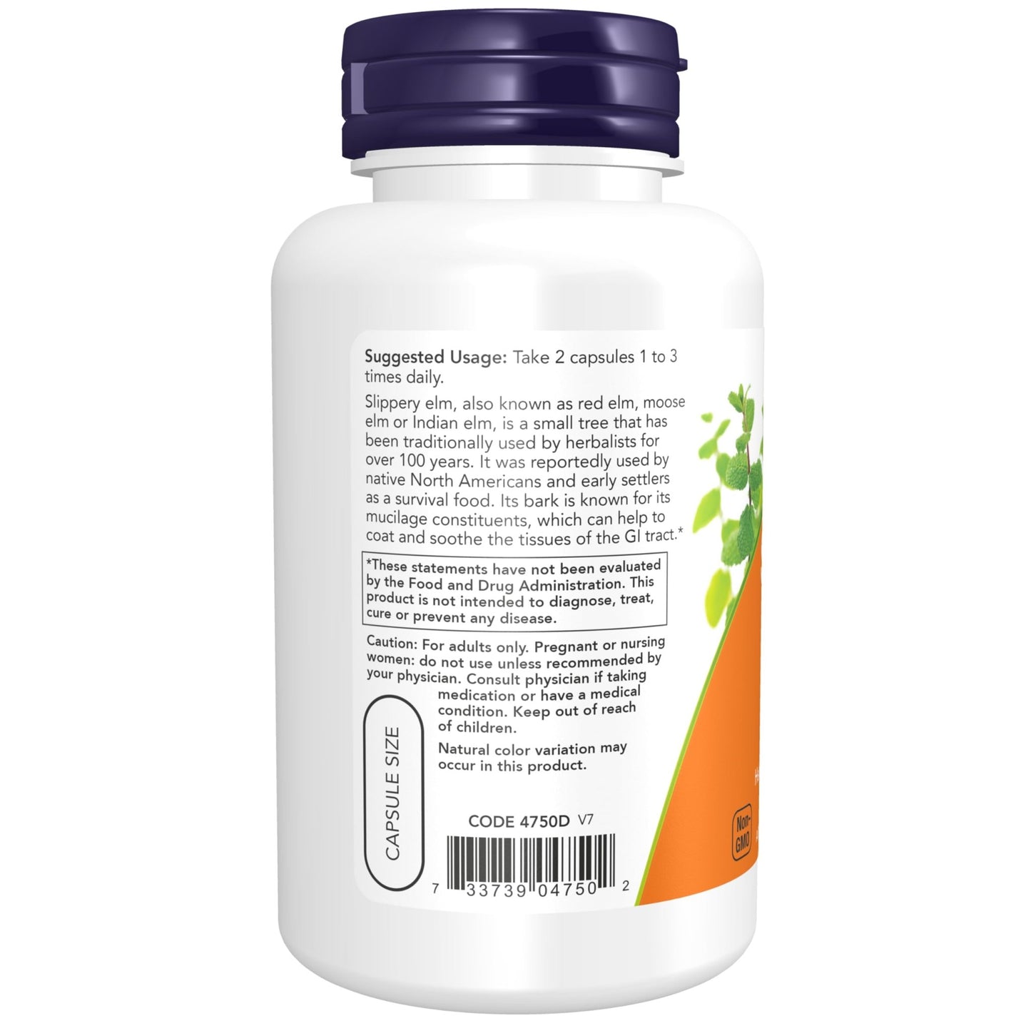 NOW Slippery Elm 400mg | 100 Capsules - Ome's Beauty Mart