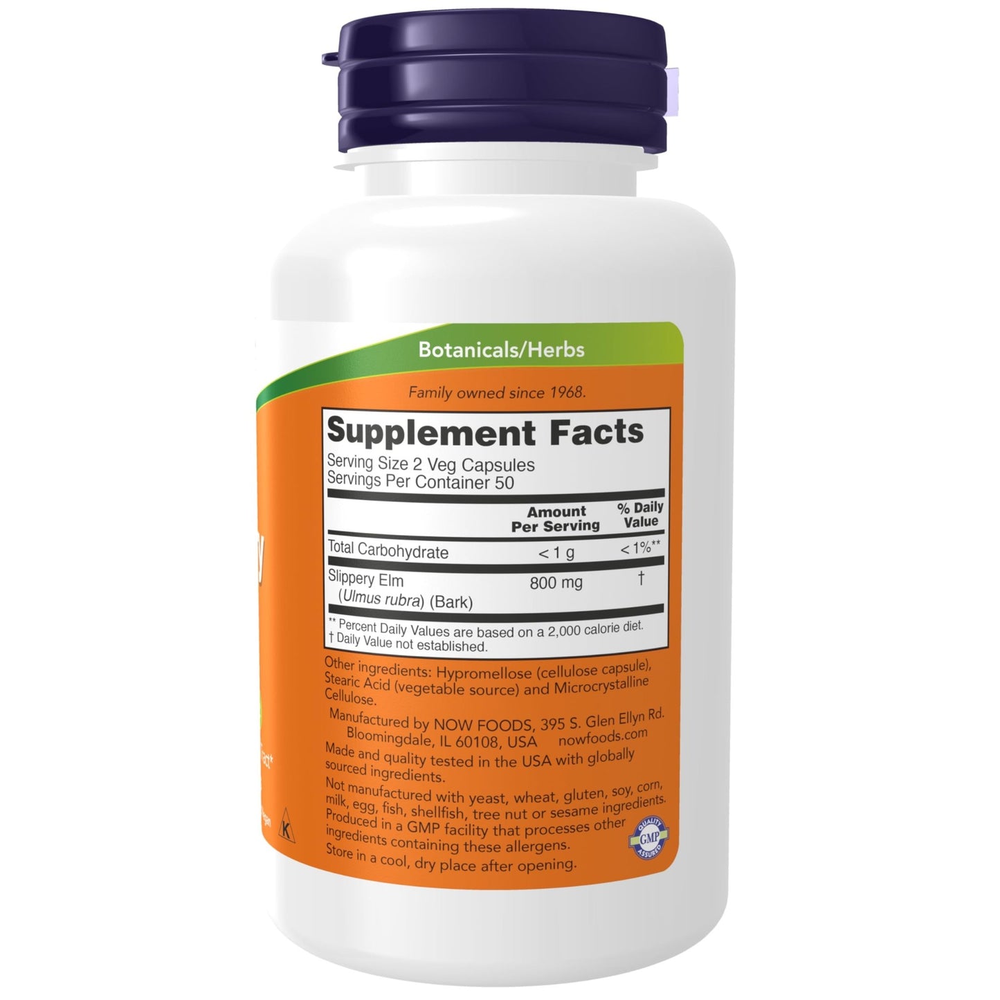 NOW Slippery Elm 400mg | 100 Capsules - Ome's Beauty Mart