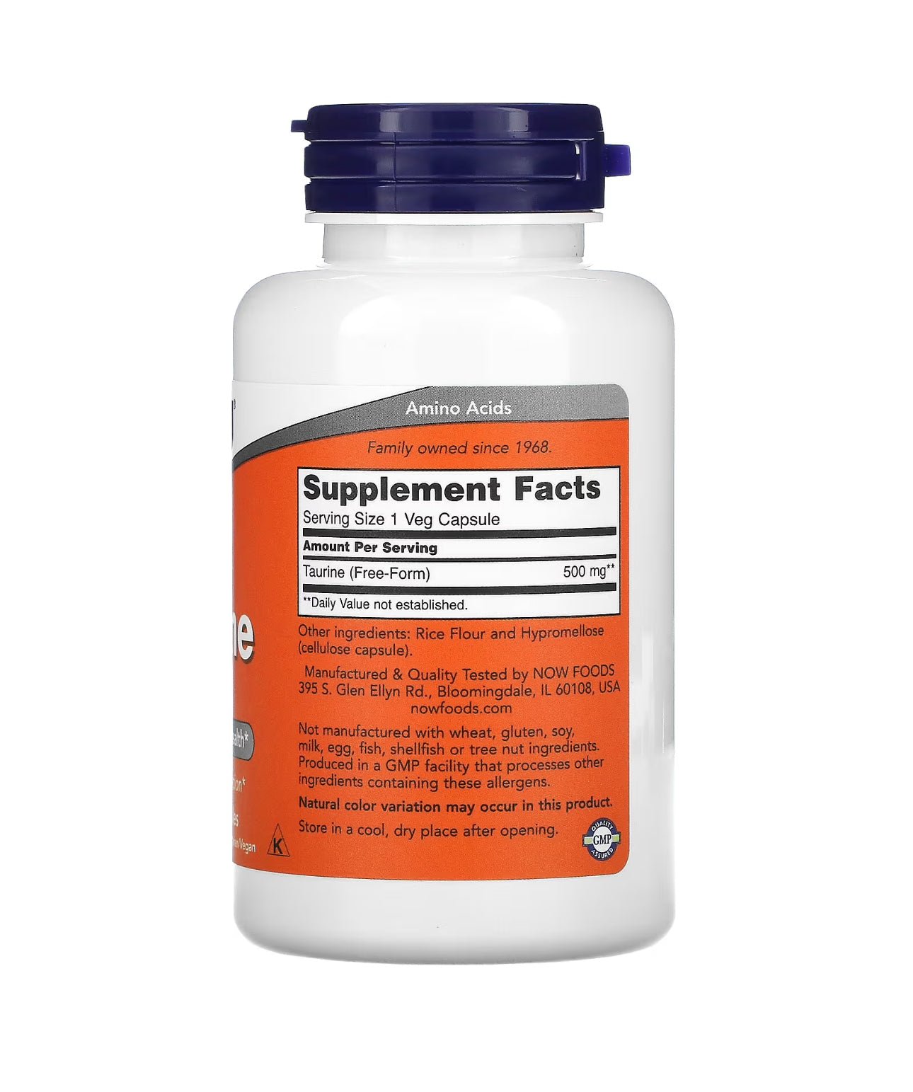 NOW Taurine 500 mg | Nervous System Health | 100 Veg Capsules Exp 05/2026 - Ome's Beauty Mart