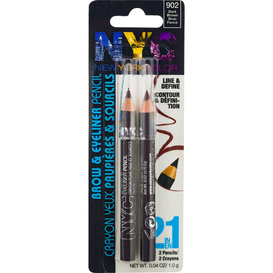 NYC NEW YORK COLOR BROW & LINER PENCILS, 902 DARK BROWN, 2 COUNT - Ome's Beauty Mart