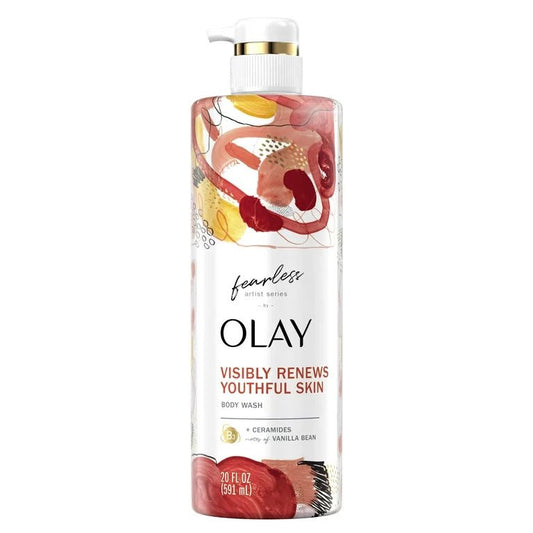 Olay Fearless Artist Series Body Wash with Ceramides with Notes of Vanilla Bean | Visibly Renews Youthful Skin | 20 fl oz (591 ml) - Ome's Beauty Mart