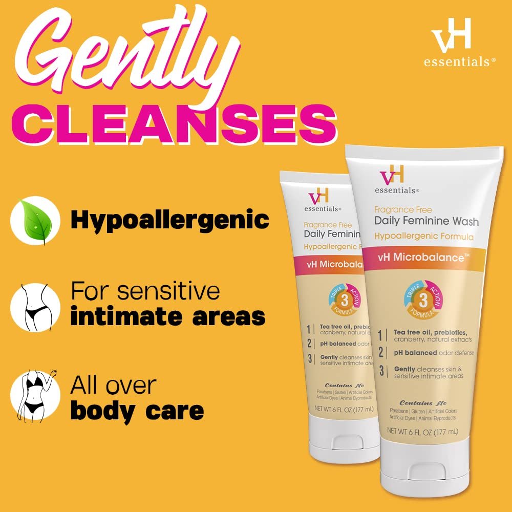 vH essentials Daily Feminine Wash - Fragrance Free- For Ph Balance, Intimate Odor Block, Vaginal Health - 6 Fl Oz - Ome's Beauty Mart