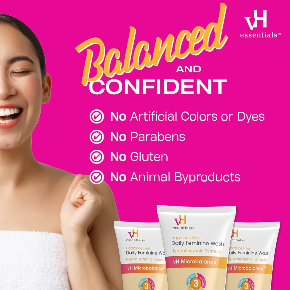 vH essentials Daily Feminine Wash - Fragrance Free- For Ph Balance, Intimate Odor Block, Vaginal Health - 6 Fl Oz - Ome's Beauty Mart
