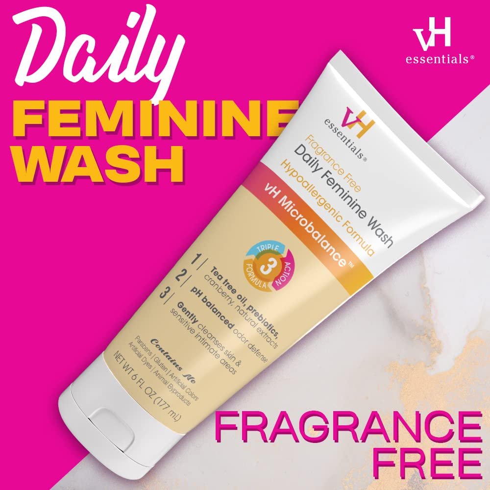 vH essentials Daily Feminine Wash - Fragrance Free- For Ph Balance, Intimate Odor Block, Vaginal Health - 6 Fl Oz - Ome's Beauty Mart
