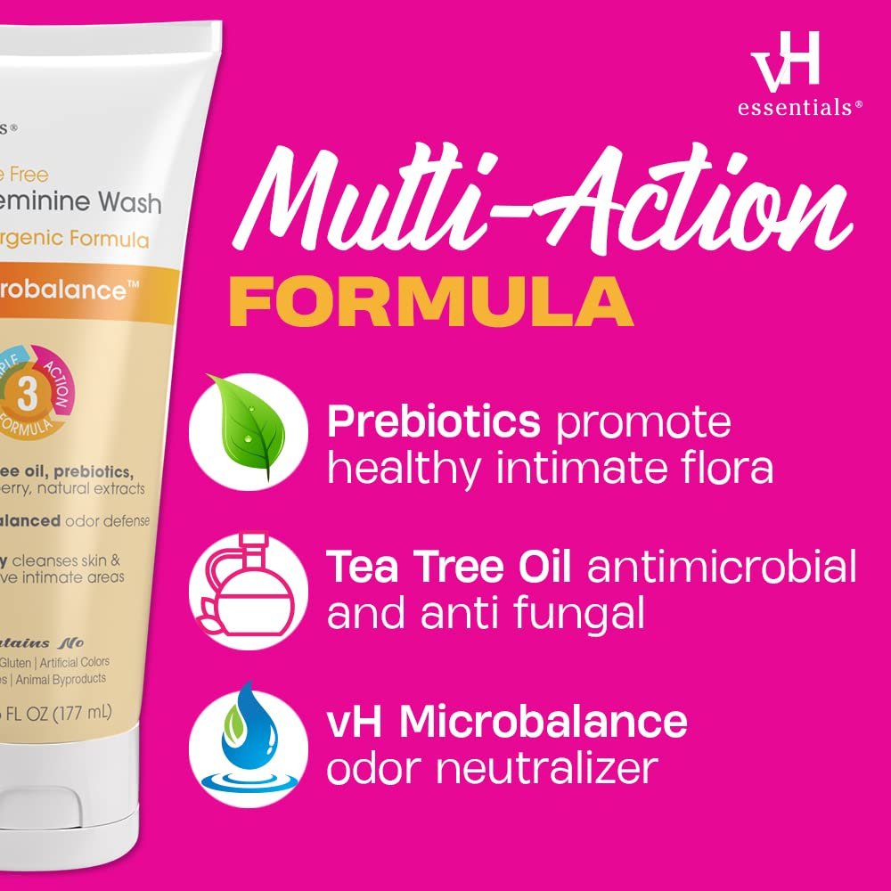 vH essentials Daily Feminine Wash - Fragrance Free- For Ph Balance, Intimate Odor Block, Vaginal Health - 6 Fl Oz - Ome's Beauty Mart