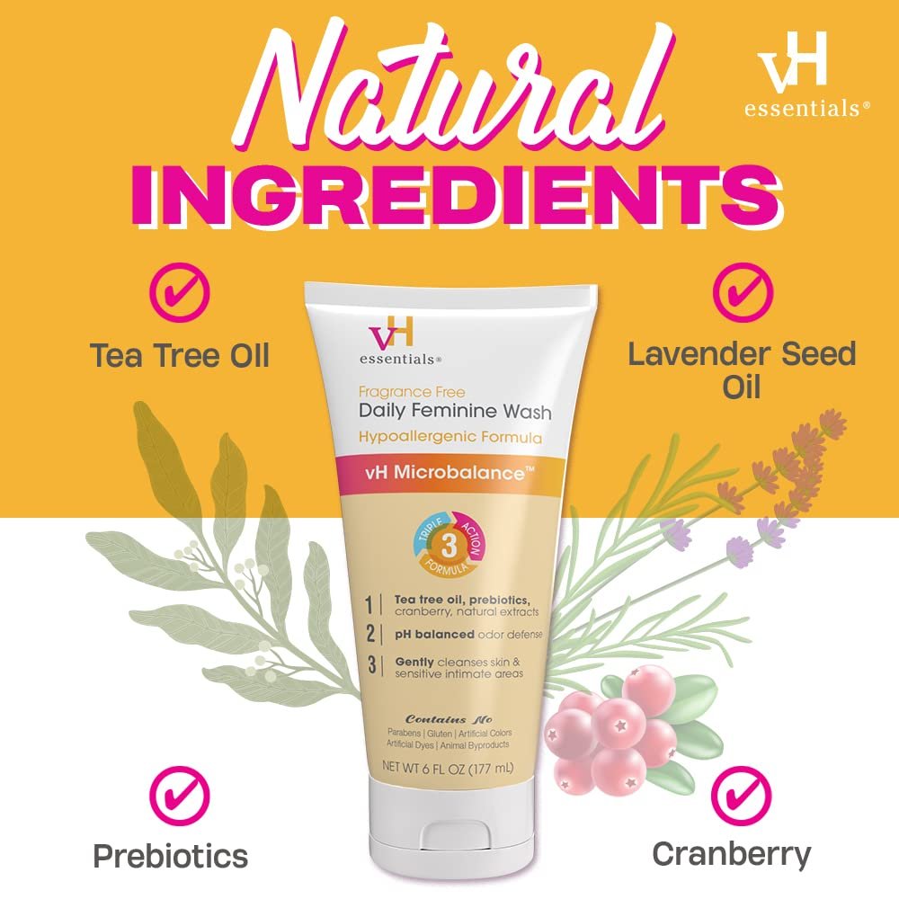 vH essentials Daily Feminine Wash - Fragrance Free- For Ph Balance, Intimate Odor Block, Vaginal Health - 6 Fl Oz - Ome's Beauty Mart