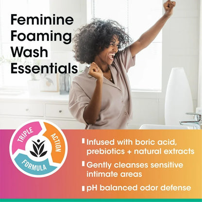 vH Essentials Feminine Foaming Wash with Boric Acid & Prebiotics | Odor Eliminating, pH-Balanced Daily Vagina Cleanser with Lavender & Chamomile | 5 fl.oz/148ml