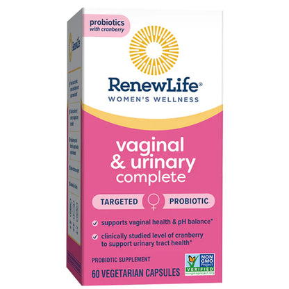 RenewLife Ultimate Flora Vaginal & Urinary Complete | 30 Day Supply | Plus Probiotic and Cranberry | 60 Delayed Release Capsules; Exp 05/2025