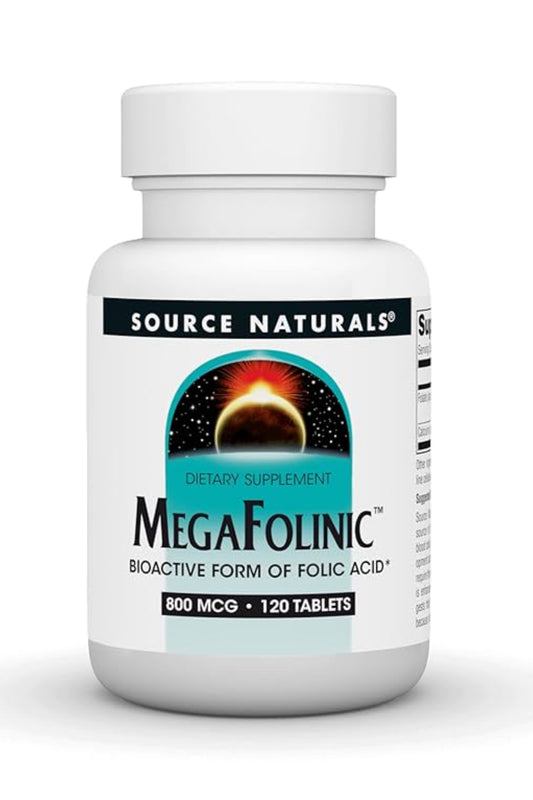 Source Naturals Mega Folinic |Acid 800 mcg | Bioactive Form of Folic Acid | Helps Build Healthy Red Blood Cells | Supports Healthy Brain & Neurological Development and Healthy Cell Division | 120 Tablets; Exp 01/2029
