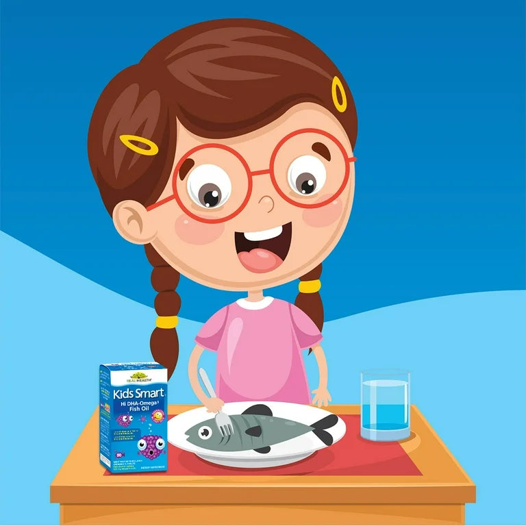 Real Health Kids Smart Hi DHA Omega-3 Fish Oil 500mg | 133mg DHA, 38mg EPA | For Proper Brain & Eye Development in Children | Fruit Flavor, 30 Chewable Burstlets; Exp 03/2028