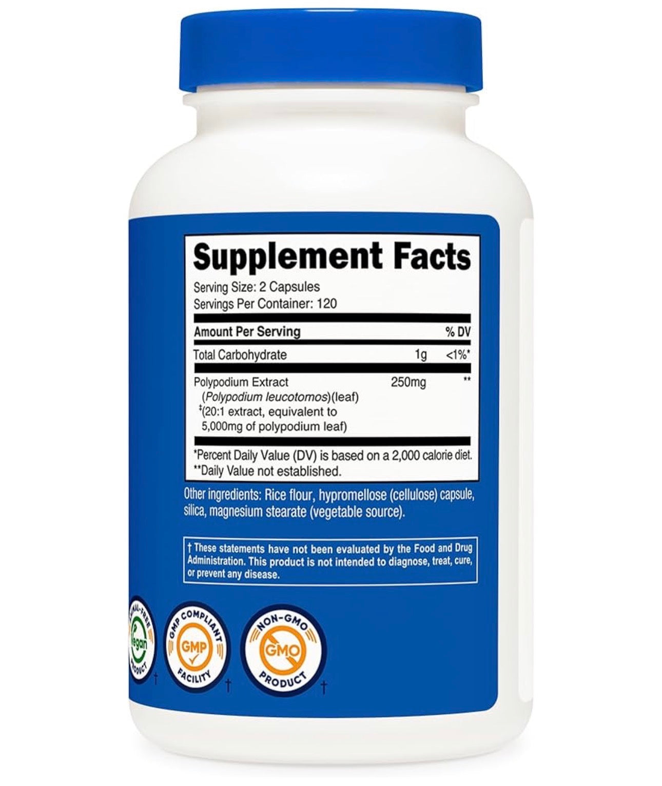 Nutricost Polypodium Leucotomos Extract 5000mg | Helps Reduce Skin Damage from UV exposure, Hyperpigmentation & Uneven Skin Tone | Antioxidant/Anti-inflammatory  | 240 Capsules; Exp 11/2028