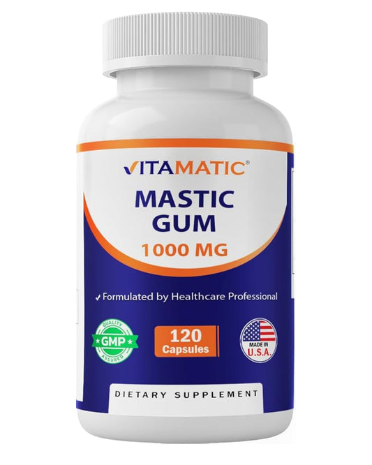 Vitamatic Mastic Gum 1000 mg | Supports Digestive Function, Gastrointestinal Health, Immune and Oral Wellness | 120 Capsules; Exp 02/2028