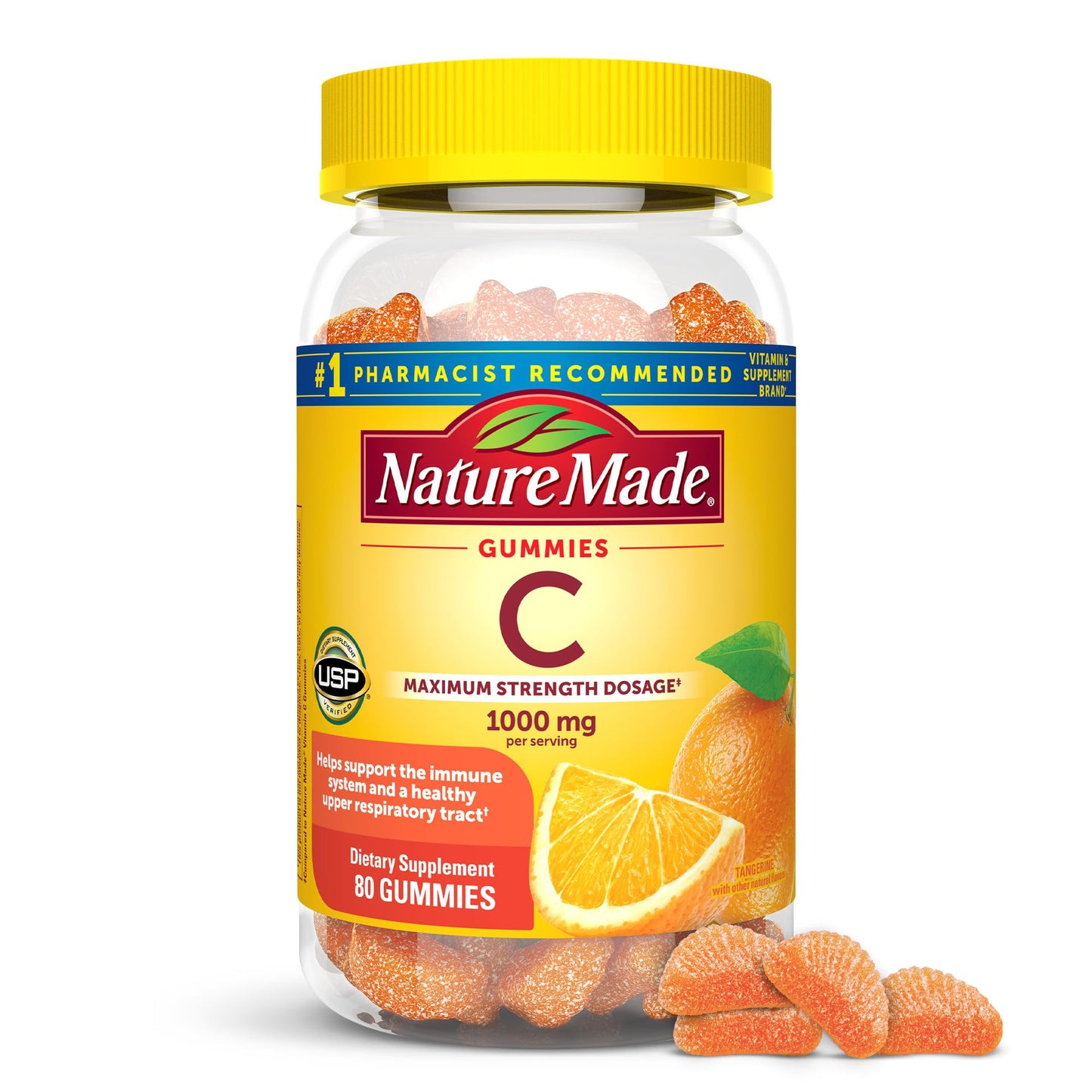 Nature Made Vitamin C 1000mg per Serving | Maximum Strength | Immune Support | 20 Day Supply | Tangerine Flavor 80 Gummies Exp 08/2025