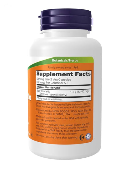 NOW Saw Palmetto Berries 550mg | Serenoa repens | Supports a Healthy Prostate | 100 Capsules; Exp 03/2029
