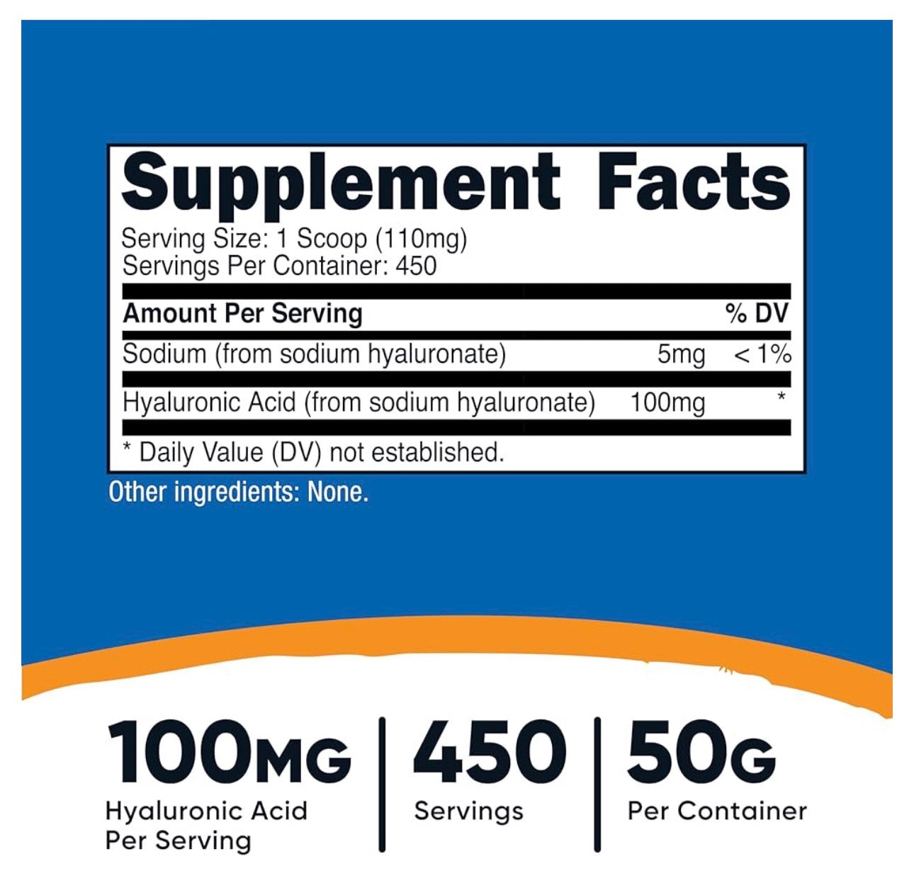 Nutricost Pure Hyaluronic Acid Powder | 100mg per Serving; 450 Servings | Supports Healthy Connective Tissue and Joints | Promote Youthful Healthy Skin | Dietary Supplement or Topical Use | 50g; Exp 04/2028