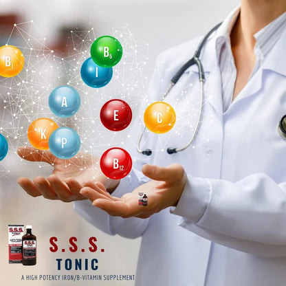 S.S.S. Tonic - Iron and Vitamins B1, B2 & B3 | Liquid with 12% Alcohol | 10 fl.oz (300ml); Exp 05/2028