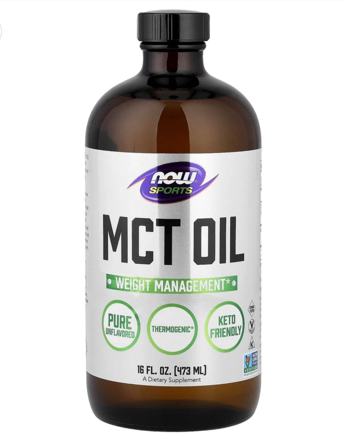 NOW MCT Oil  (Medium Chain Triglycerides) | Keto Friendly, Supports Weight Management | Unflavored | Glass Bottle 16oz/473ml; Exp 02/2029