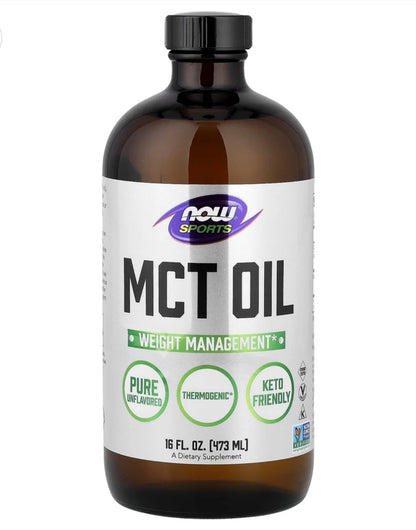 NOW MCT Oil  (Medium Chain Triglycerides) | Keto Friendly, Supports Weight Management | Unflavored | Glass Bottle 16oz/473ml; Exp 02/2029