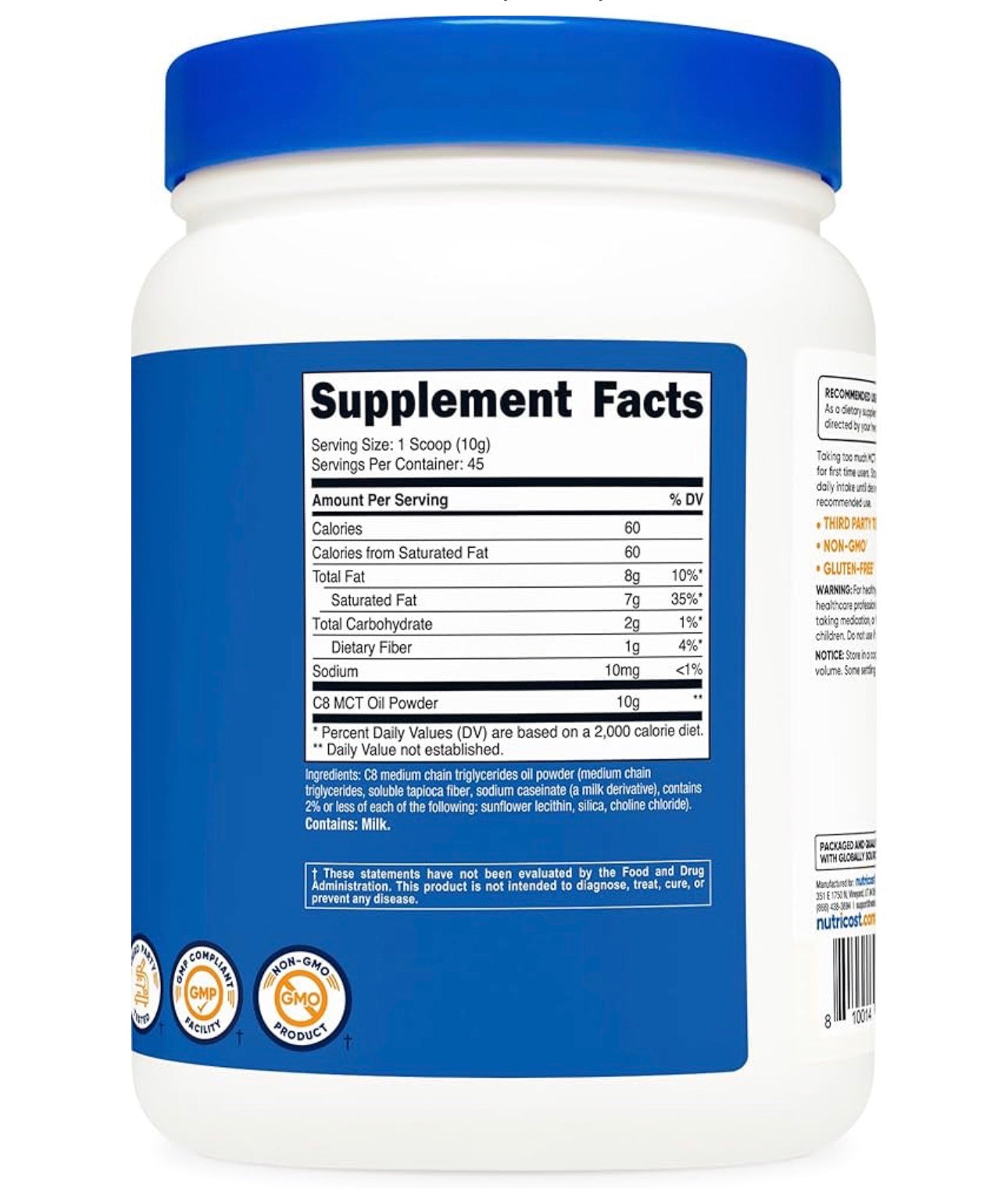 Nutricost MCT Oil Powder 10g (Medium Chain Triglycerides) | 10,000mg per Serving | Fat Burning | Weight Loss | Keto Friendly | 454g/1Lb; Exp❗️ UNCLEAR 07/2028 👉🏽Check last picture