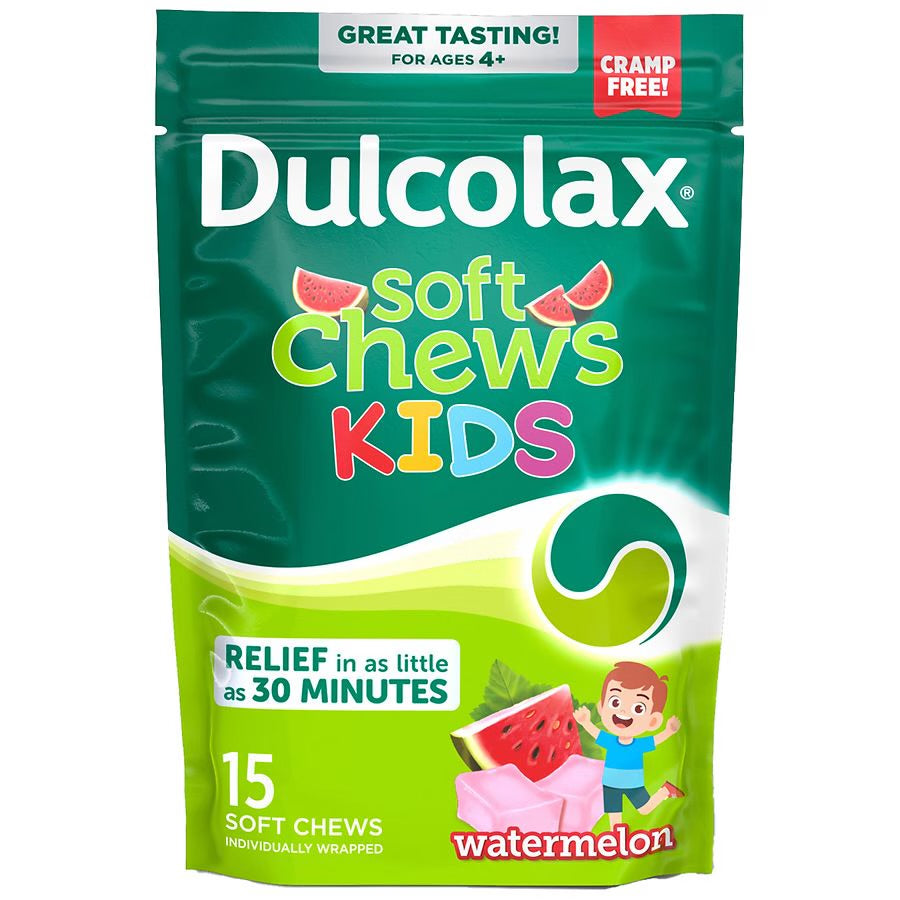 Dulcolax Kids Saline Laxative Soft Chews | Magnesium Hydroxide 1200 mg | Softens Stool | Gentle Constipation Relief for Kids Aged 4 Years & Above | Stimulant-Free Laxatives | Watermelon Flavor~15 Soft Chews; Exp 08/2026