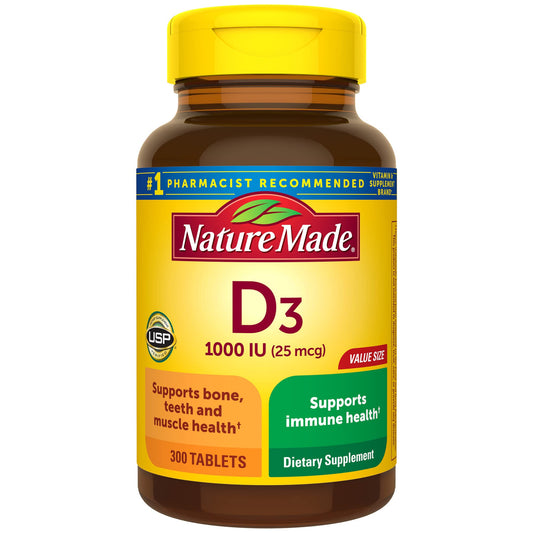 Nature Made Vitamin D3 1000 IU (25 mcg) | Supports Bone, Teeth, Muscle, Hormones and Immune Health | 300 Day Supply | 300 Tablets; Exp 03/2027