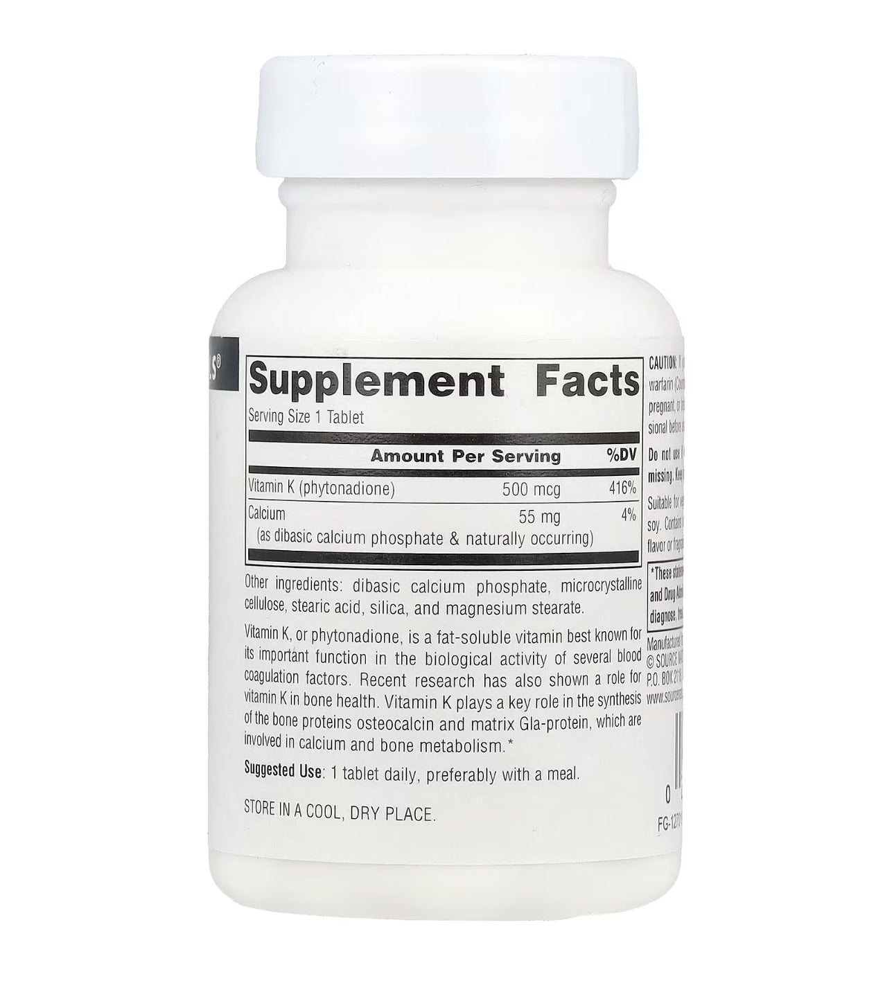 Source Naturals Vitamin K 500mcg | Phylloquinone | Supports Bone and Blood Health | 100 Tablets; Exp 10/2028