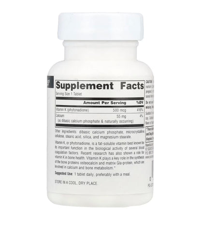 Source Naturals Vitamin K 500mcg | Phylloquinone | Supports Bone and Blood Health | 100 Tablets; Exp 10/2028