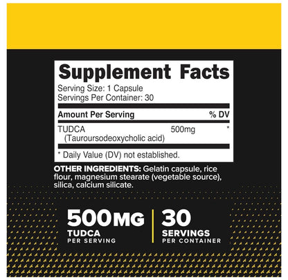 Primaforce TUDCA 500mg (Tauroursodeoxycholic Acid) | Digestive Support (Esp. for Fats), Promotes Healthy Liver & Kidney Function | Supports Brain, Cellular and Eye Health | Liver & Kidney Cleanse & Detox | 30 𝑪𝒂𝒑𝒔𝒖𝒍𝒆𝒔; Exp 07/2028