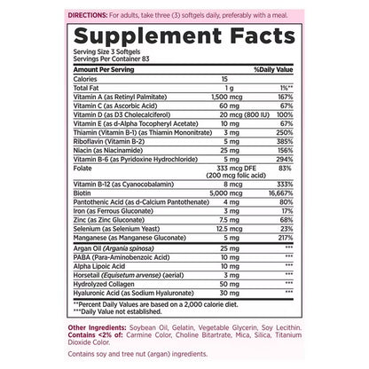 Nature's Bounty Advanced Hair, Skin and Nail Biotin & Vitamins A, C, & E, Women's Multivitamin | 83 Servings | with 5000mcg Biotin | 250 Softgels; Exp 05/2027