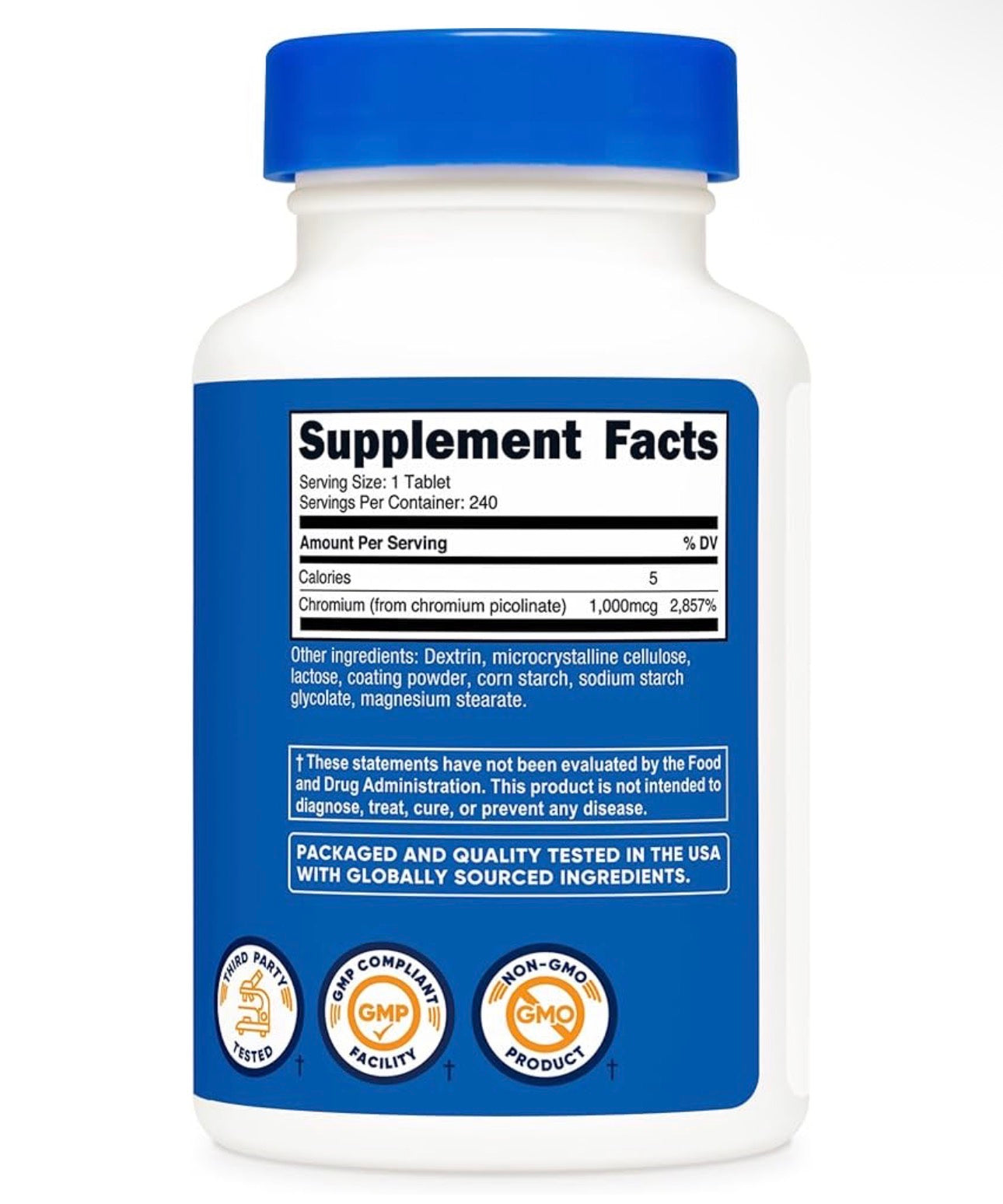 Nutricost Chromium Picolinate 1000mcg | Supports Healthy Sugar Metabolism | 240 Tablets; Exp 01/2029