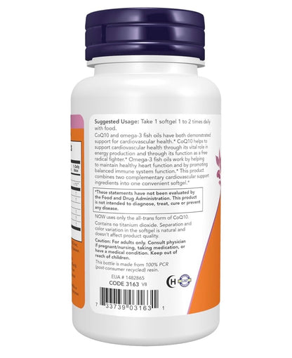 NOW CoQ10 60mg with Omega 3 Fish Oil | Supports Cardiovascular Health | 60 Softgels; Exp 03/2031