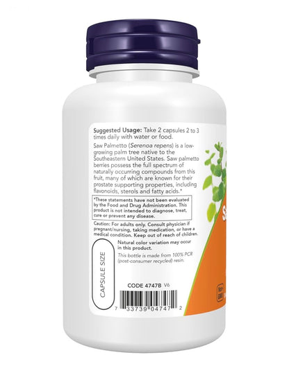NOW Saw Palmetto Berries 550mg | Serenoa repens | Supports a Healthy Prostate | 100 Capsules; Exp 03/2029
