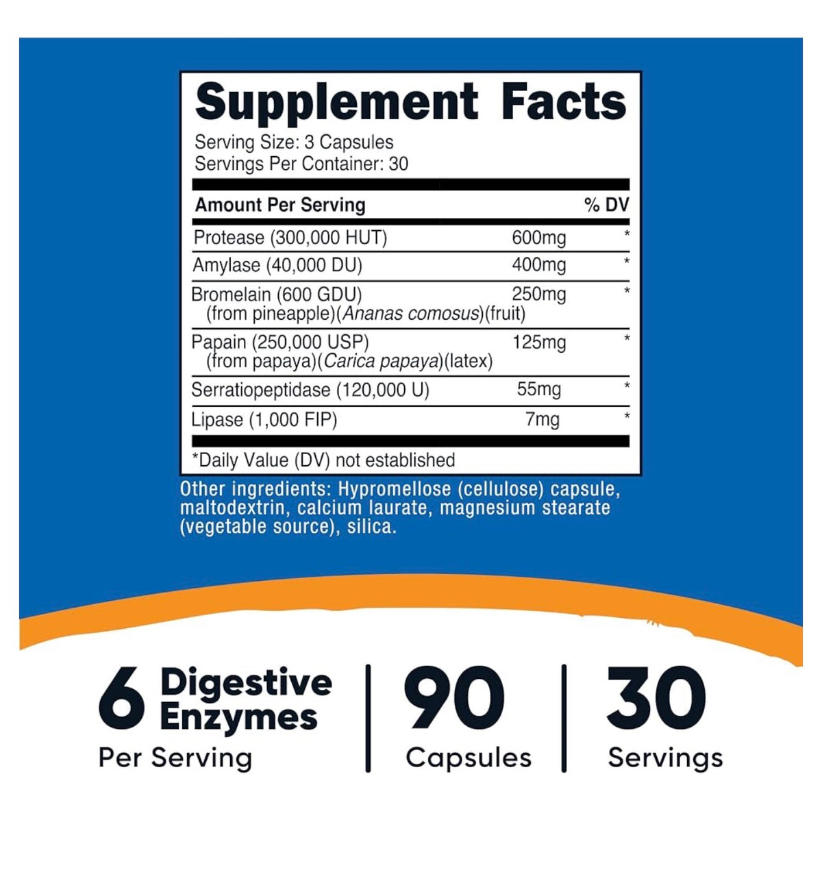 Nutricost Proteolytic Enzymes | Blend of 6 Digestive Enzymes - Protease, Amylase, Bromelain, Papain, Serratiopeptidase & Lipase | Speeds of Protein Digestion & Overall Digestive Health | 90 Capsules; Exp 03/2029
