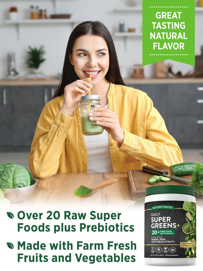 Nature's Truth Super Greens Powder Supplement | Fruit & Vegetables Superfood Blend | 20+ SuperFoods and Prebiotics | 9.88oz/280g Exp 02/2027