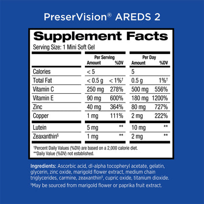 PreserVision AREDS 2 (By Bausch + Lomb) | Eye Vitamin & Mineral Supplement | Contains Lutein, Vitamin C, Zeaxanthin, Copper, Zinc & Vitamin E | 120 Mini Softgels Exp 11/2025