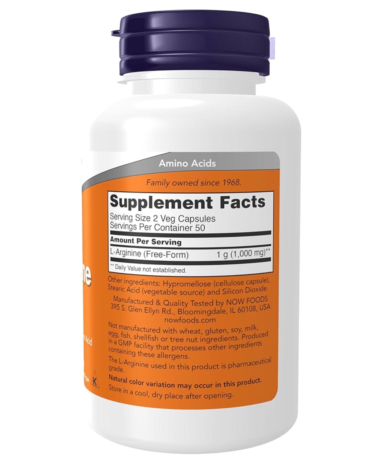 NOW L-Arginine 500mg | Vasodilator |  Nitric Oxide Precursor | 100 Capsules; Exp 06/2029