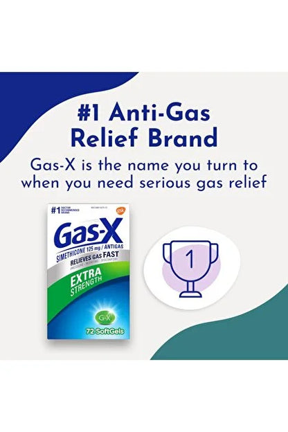 Gas-X Extra Strength Gas Relief Softgels With Simethicone 125mg | Provides Relief from Gas & Bloating |  72 Softgels; Exp 02/2027