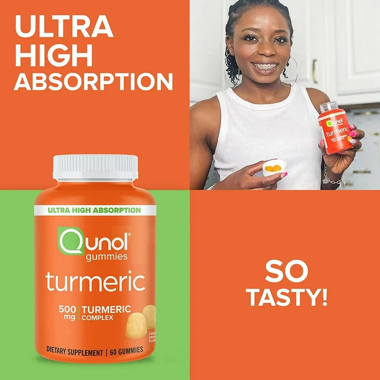 Qunol Turmeric Gummies 500mg | Ultra High Absorption | Joint Support | Creamy Orange, 60 Gummies Exp 05/2026