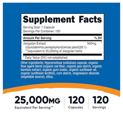 Nutricost Jiaogulan Extract 25,000mg | Southern Ginseng | Stress Support | Vital Energy Adaptogen | 120 Capsules; 08/2028