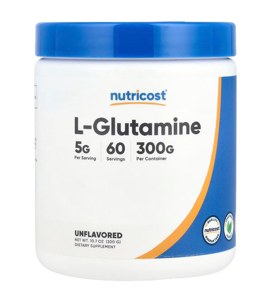 Nutricost L-Glutamine 5g (5000mg) | Provides Anti-Catabolic Support | Supports Muscle Function | Help Increase Glycogen Storage | Unflavored, 10.7oz/300g Exp 07/2027