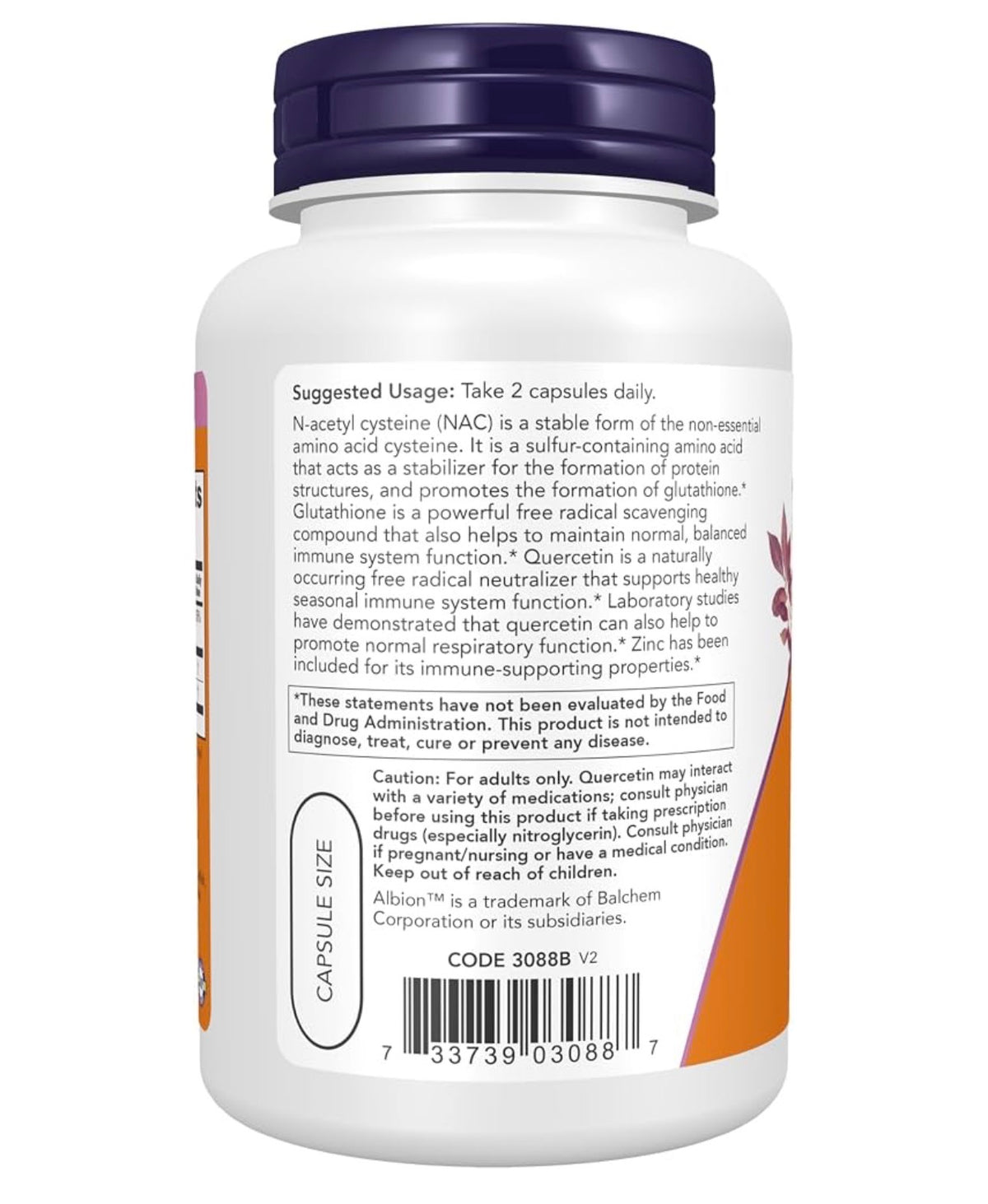 Now NAC 1000mg with Quercetin 500mg & Zinc Bisglycinate 15mg | Immune and Respiratory Support | 90 Capsules; Exp 06/2028