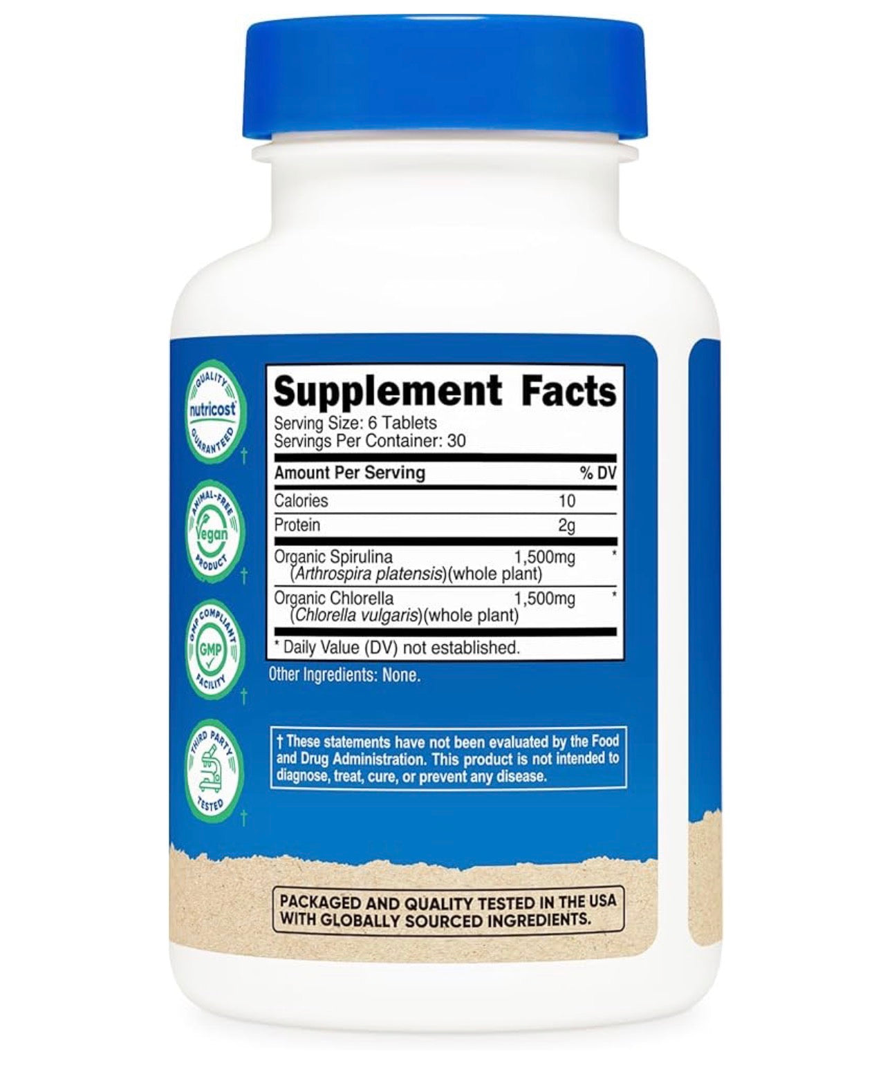 Nutricost Organic Spirulina + Chlorella 3,000mg | 1,500mg Spirulina, 1,500mg Chlorella | Supports Detoxification | Powerhouse Superfoods | 180 Tablets; Exp 08/2028