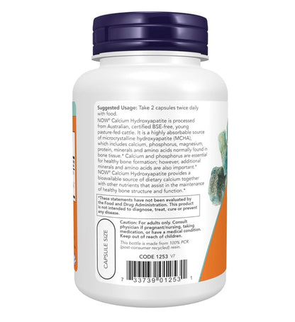 NOW Calcium Hydroxyapatite | Bioavailable Calcium | Supports Bone Health | 120 Capsules; Exp 06/2031